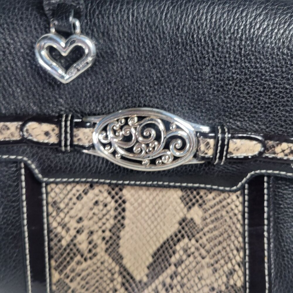 Brighton Black Leather Snake Print Crossbody Handbag With Heart Charm - Picture 8 of 13